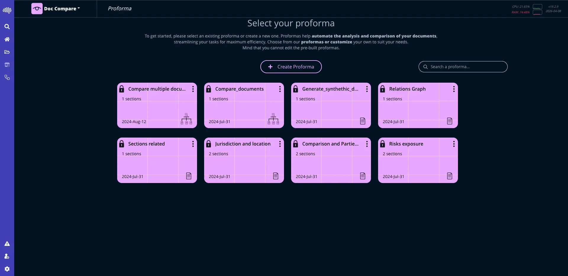 Document Comparison interface
