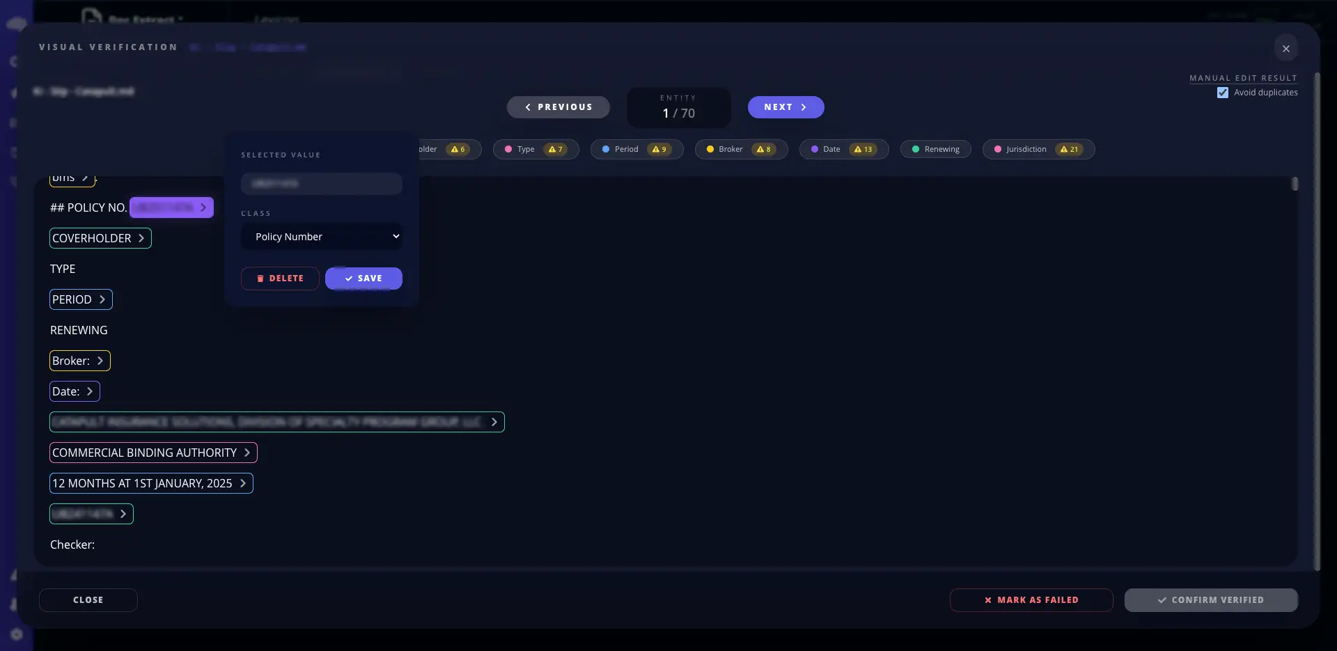 Document Extraction interface