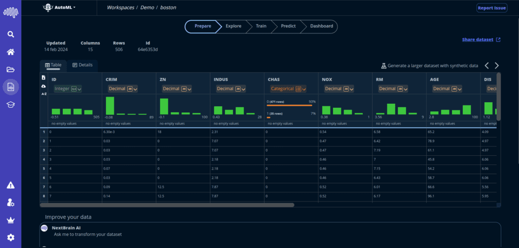 AutoML interface overview