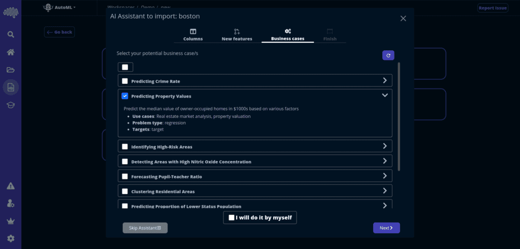 Business question discovery workspace